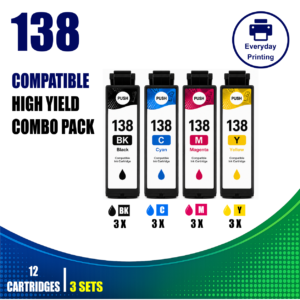 Epson 138 Compatible Ink Cartridges – 4 Colours Value Pack – 3 Pack Value Bundle (12 Cartridges)