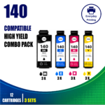 Epson 140 Compatible Ink Cartridges – 4 Colours Value Pack – 3 Pack Value Bundle (12 Cartridges)