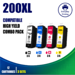 Epson 200XL Compatible Ink Cartridges – 4 Colours Value Pack – 3 Pack Value Bundle (12 Cartridges)