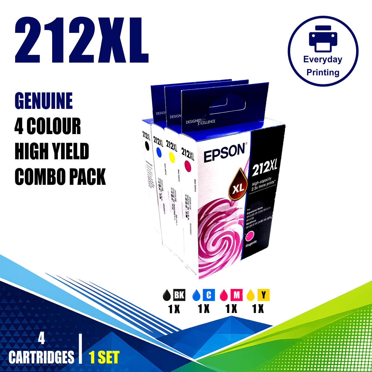 Epson 212XL Genuine High Yield 4 Colour Value Pack (4 Cartridges) Epson 212XL Genuine High Yield 4 Colour Value Pack (4 Cartridges)