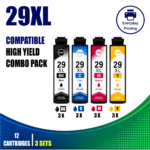 Epson 29XL Compatible Ink Cartridges – 4 Colours Value Pack – 3 Pack Value Bundle (12 Cartridges)