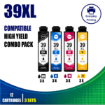 Epson 39XL Compatible Ink Cartridges – 4 Colours Value Pack – 3 Pack Value Bundle (12 Cartridges)