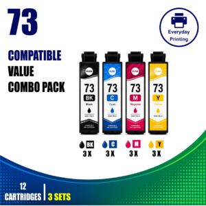 Epson 73 Compatible Ink Cartridges – 4 Colours Value Pack – 3 Pack Value Bundle (12 Cartridges)