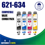 Epson T0621–T0634 Series Compatible Ink Cartridges – 5 Colours Value Pack – 3 Pack Value Bundle (15 Cartridges)