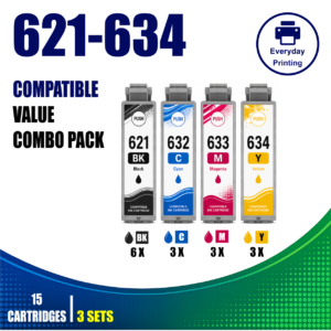Epson T0621–T0634 Series Compatible Ink Cartridges – 5 Colours Value Pack – 3 Pack Value Bundle (15 Cartridges)