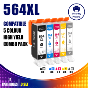 HP 564XL Compatible 5 Colour Value Pack – 3 Pack Bundle (15 Cartridges)
