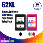 HP 62XL Compatible Black & Tri-Colour Twin Combo Value Pack (2 Cartridges)