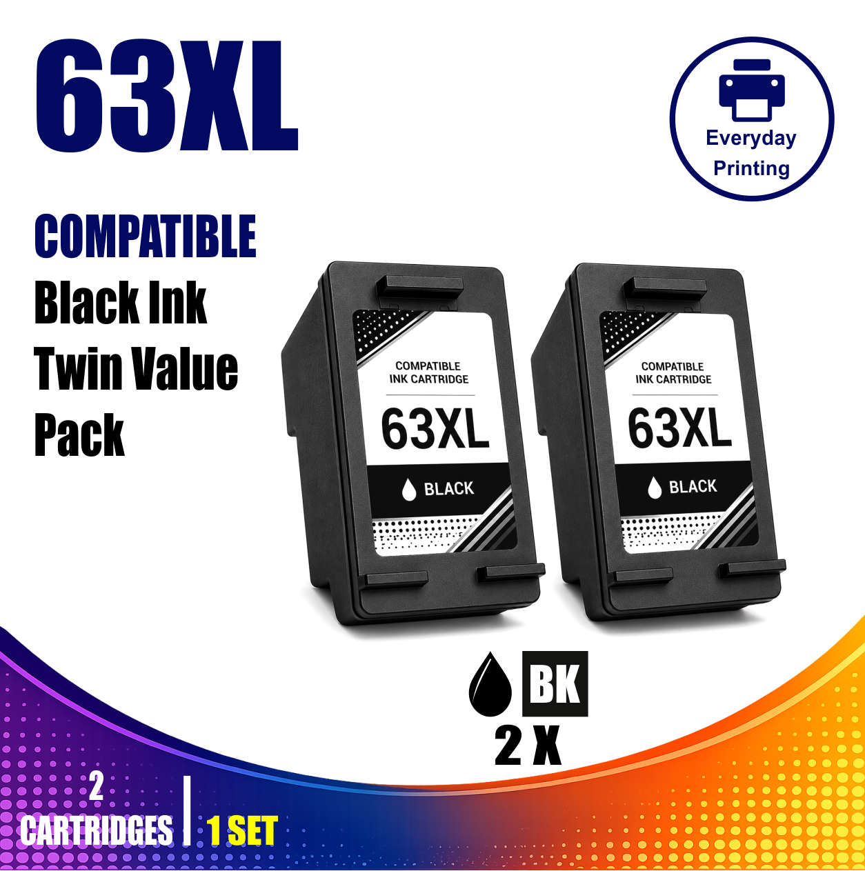 HP 63XL Compatible Black Ink Cartridge Twin Value Pack (2 Cartridges) HP 63XL Compatible Black Ink Cartridge Twin Value Pack (2 Cartridges)