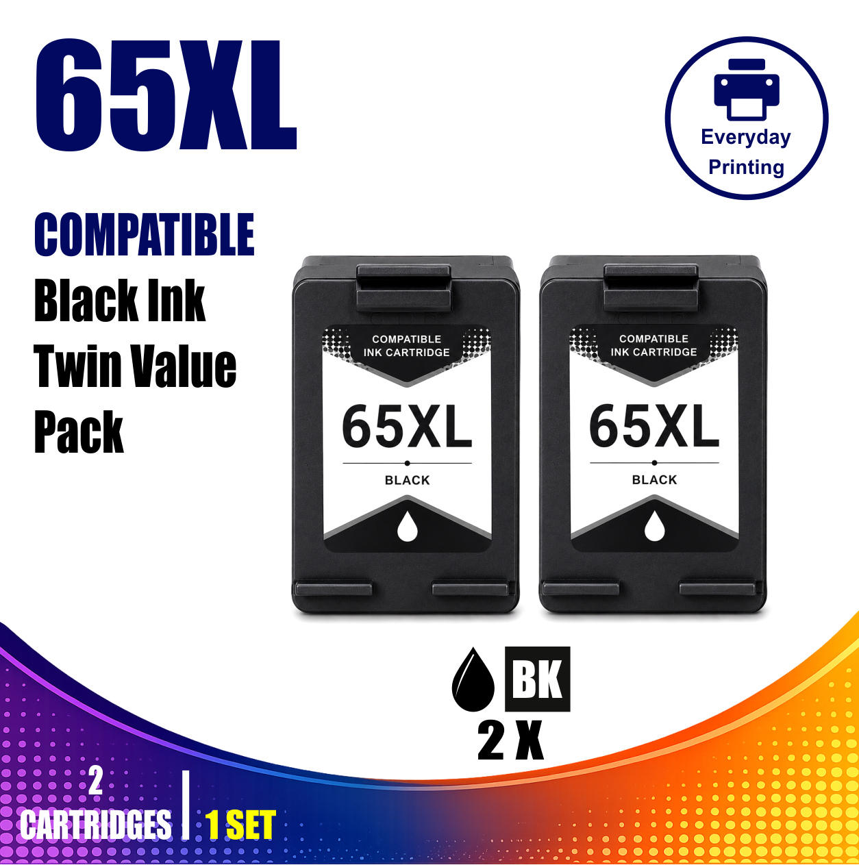 HP 65XL Compatible Black Ink Cartridge Twin Value Pack (2 Cartridges) HP 65XL Compatible Black Ink Cartridge Twin Value Pack (2 Cartridges)