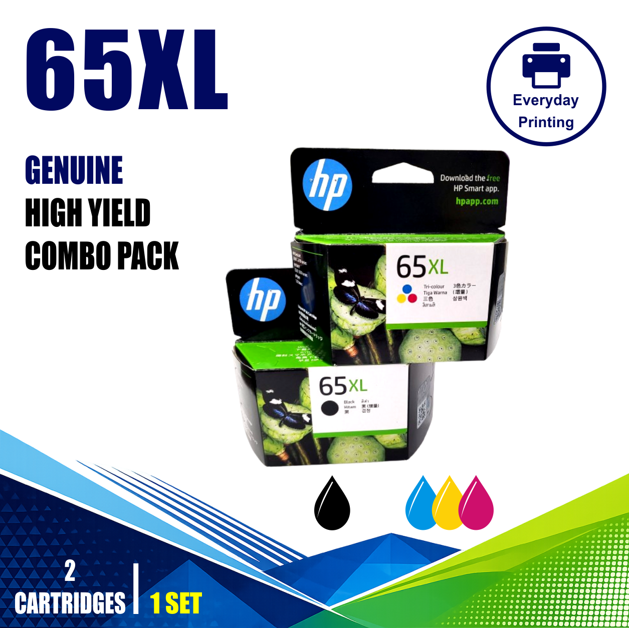 HP 65XL Genuine High Yield Black & Tri-Colour Twin Combo Value Pack (2 Cartridges) HP 65XL Genuine High Yield Black & Tri-Colour Twin Combo Value Pack (2 Cartridges)