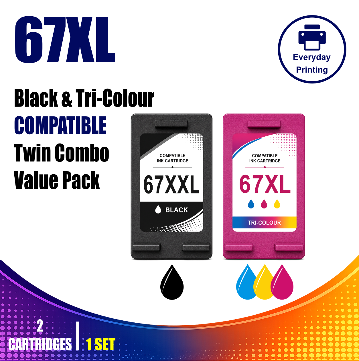 HP 67XXL Compatible Black & HP 67XL Tri-Colour Twin Combo Value Pack (2 Cartridges) HP 67XXL Compatible Black & HP 67XL Tri-Colour Twin Combo Value Pack (2 Cartridges)