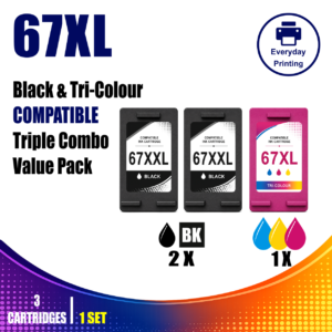 HP 67XXL Compatible 2 × Black & HP 67XL Tri-Colour Triple Combo Value Pack (3 Cartridges)