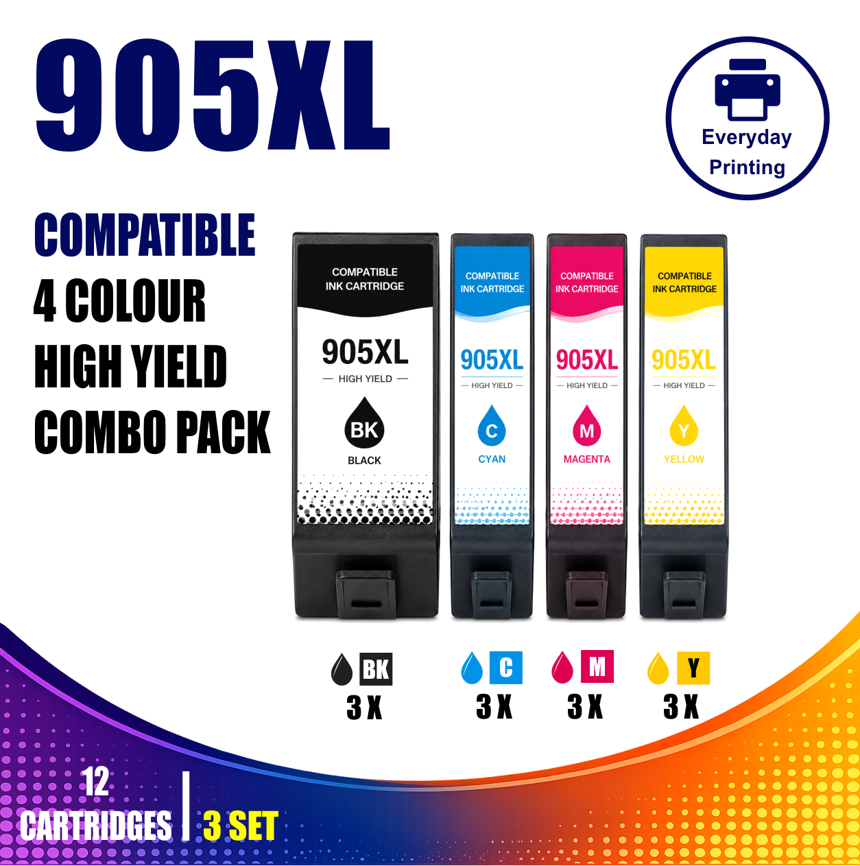 HP 905XL Compatible 4 Colour Value Pack – 3 Pack Bundle (12 Cartridges) HP 905XL Compatible 4 Colour Value Pack – 3 Pack Bundle (12 Cartridges)