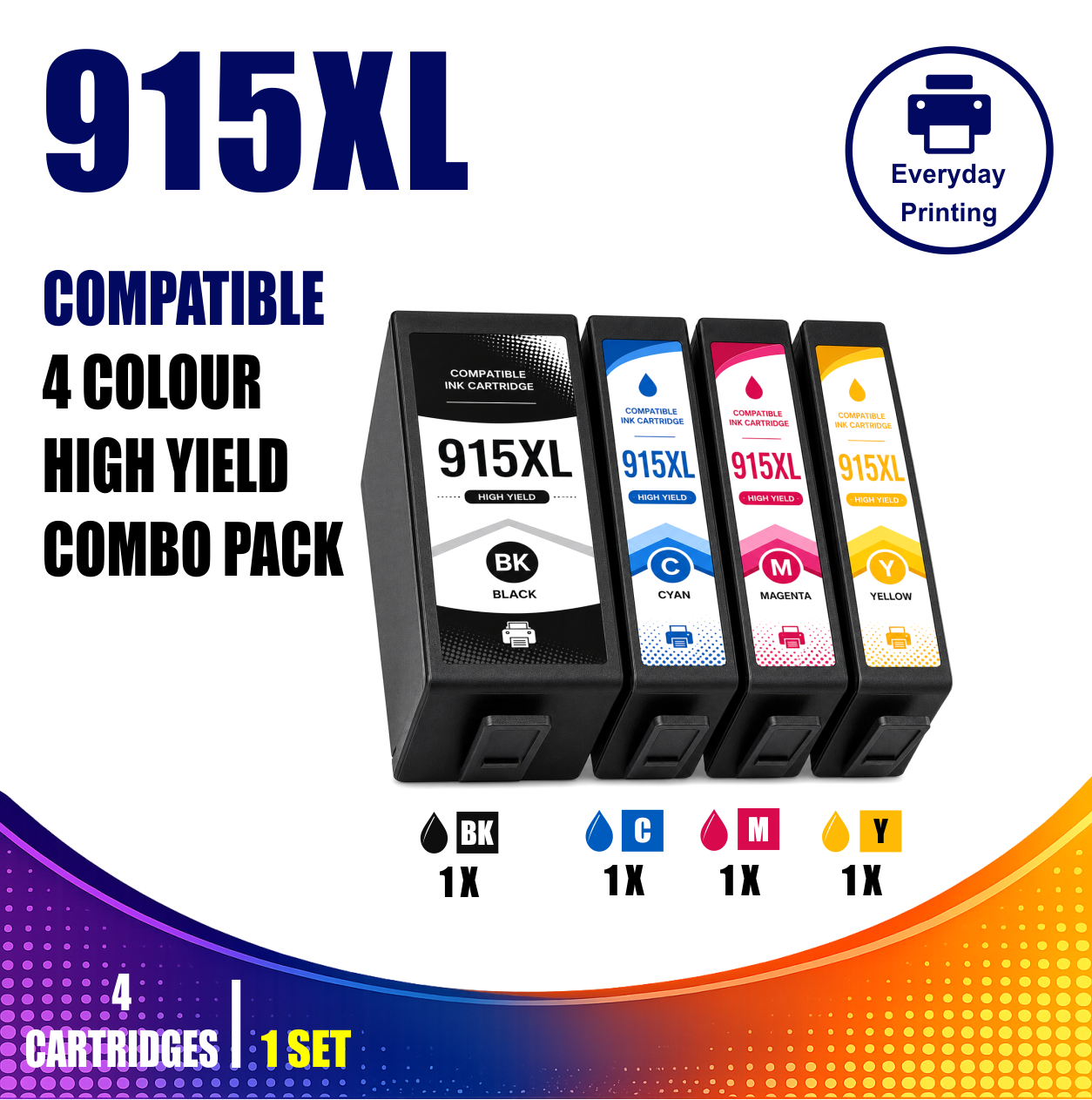 HP 915XL Compatible 4 Colour Combo Value Pack (4 Cartridges) HP 915XL Compatible 4 Colour Combo Value Pack (4 Cartridges)