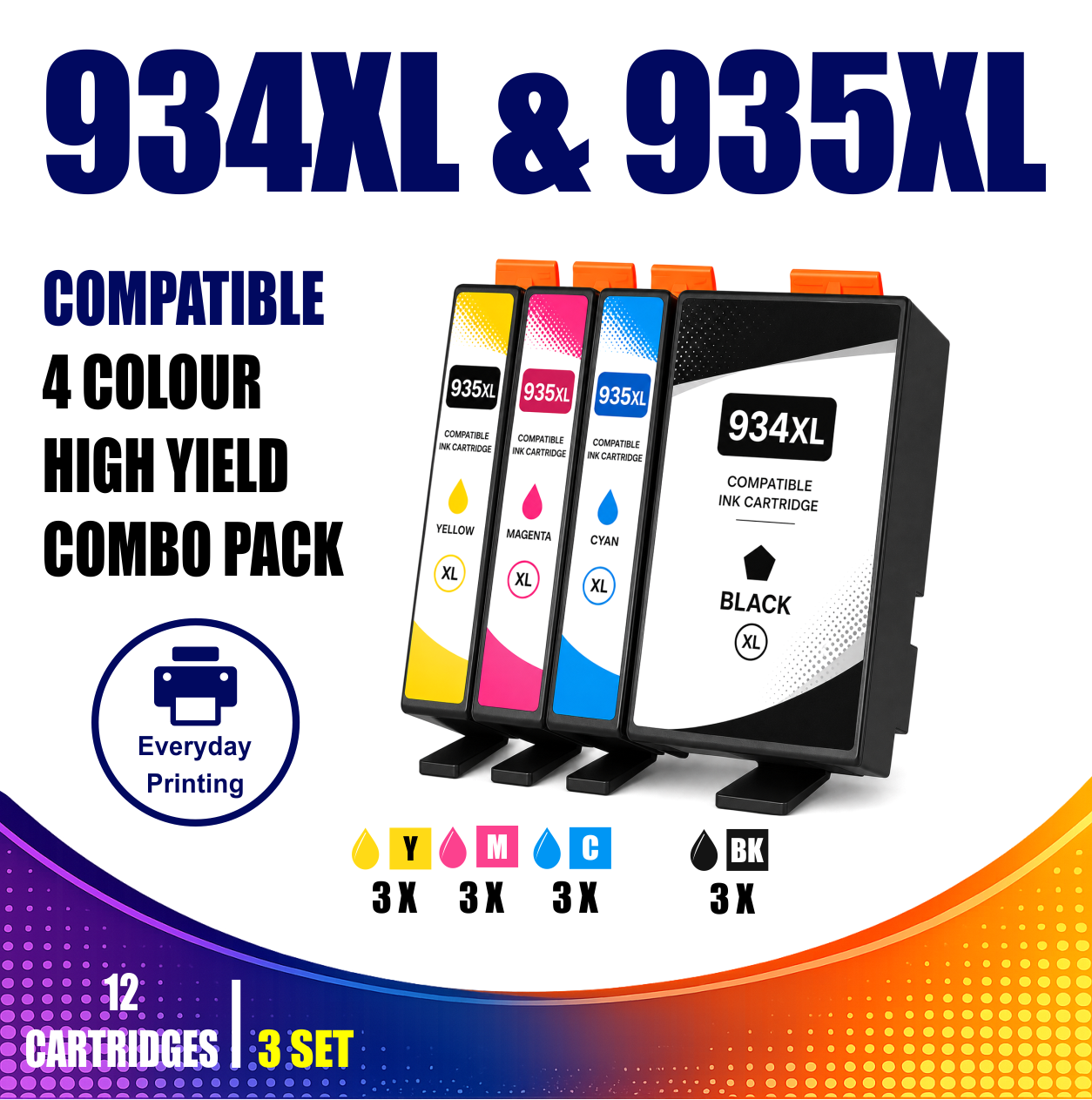 HP 934XL & 935XL Compatible 4 Colour Value Pack – 3 Pack Bundle (12 Cartridges) HP 934XL & 935XL Compatible 4 Colour Value Pack – 3 Pack Bundle (12 Cartridges)