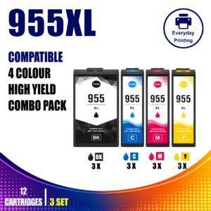 HP 955XL Compatible 4 Colour Value Pack – 3 Pack Bundle (12 Cartridges)