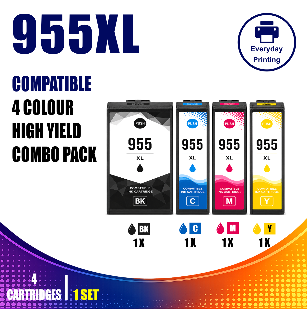 HP 955XL Compatible 4 Colour Combo Value Pack (4 Cartridges) HP 955XL Compatible 4 Colour Combo Value Pack (4 Cartridges)