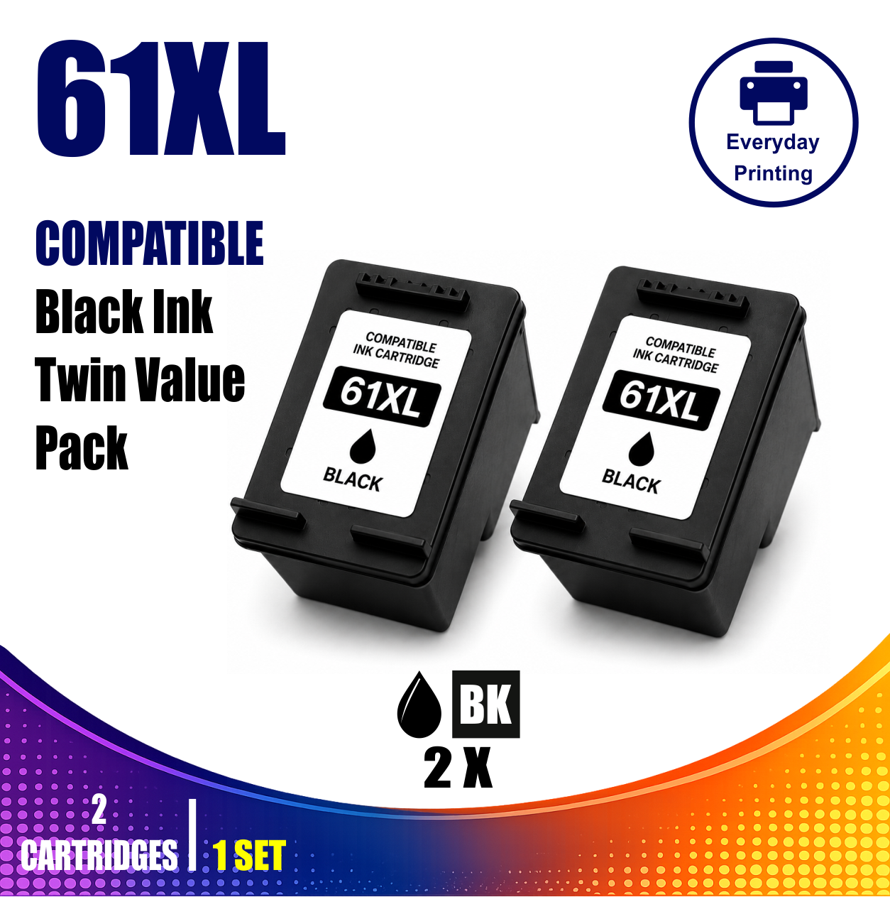 HP 61XL Compatible Black Ink Cartridge Twin Value Pack (2 Cartridges) HP 61XL Compatible Black Ink Cartridge Twin Value Pack (2 Cartridges)