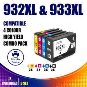 HP 932XL & 933XL Compatible 4 Colour Value Pack – 3 Pack Bundle (12 Cartridges)