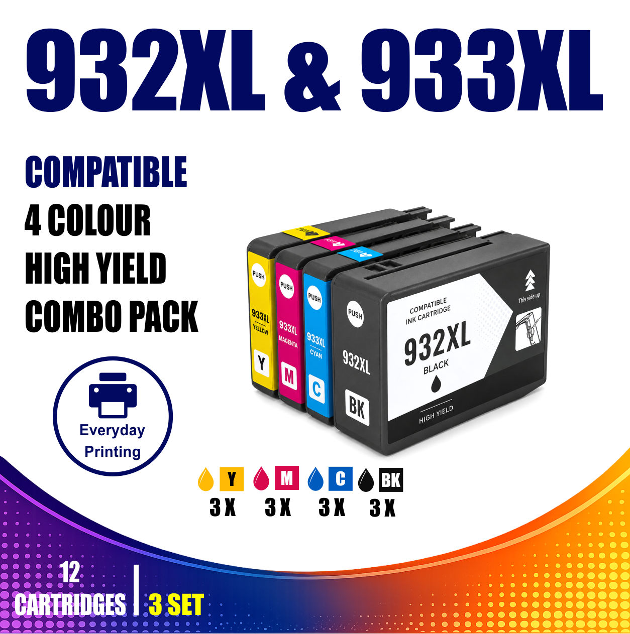 HP 932XL & 933XL Compatible 4 Colour Value Pack – 3 Pack Bundle (12 Cartridges) HP 932XL & 933XL Compatible 4 Colour Value Pack – 3 Pack Bundle (12 Cartridges)