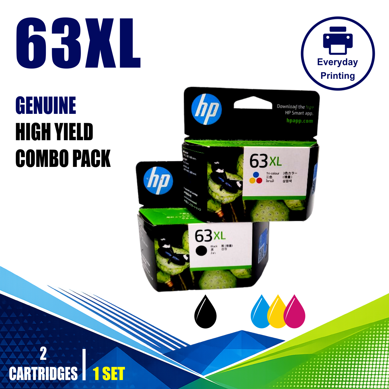 HP 63XL Genuine High Yield Black & Tri-Colour Twin Combo Value Pack (2 Cartridges) HP 63XL Genuine High Yield Black & Tri-Colour Twin Combo Value Pack (2 Cartridges)