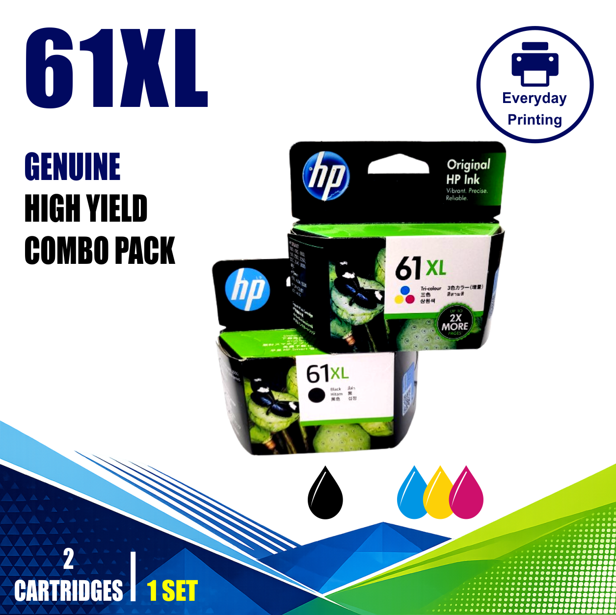 HP 61XL Genuine High Yield Black & Tri-Colour Twin Combo Value Pack (2 Cartridges) HP 61XL Genuine High Yield Black & Tri-Colour Twin Combo Value Pack (2 Cartridges)